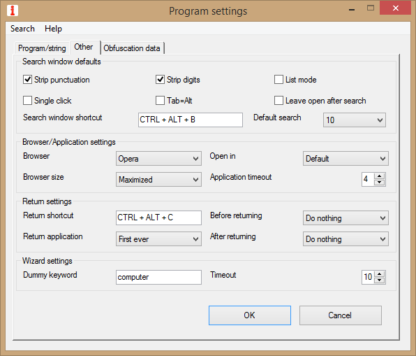 Program Settings Window - Other Settings