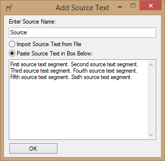 Add Source Text by Pasting